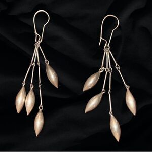 Vintage Boho Sterling Silver Hand Made Indian Drop Dangle Earrings 3.5”